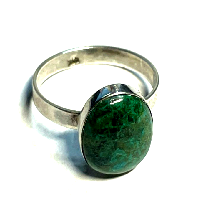Solider 925 Silber Ring Chrysokoll Cabochon Besatz Handarbeit Ø 17 mm RG 54 Nr.36