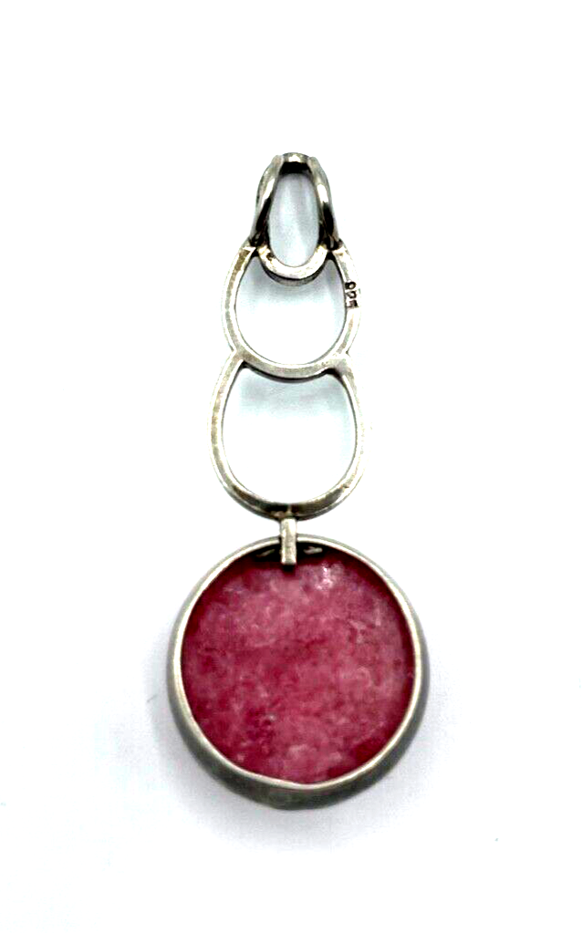 70er J Design 925 Silber Anhänger Handarbeit Rhodochrosit Cabochon Amulett L45mm5