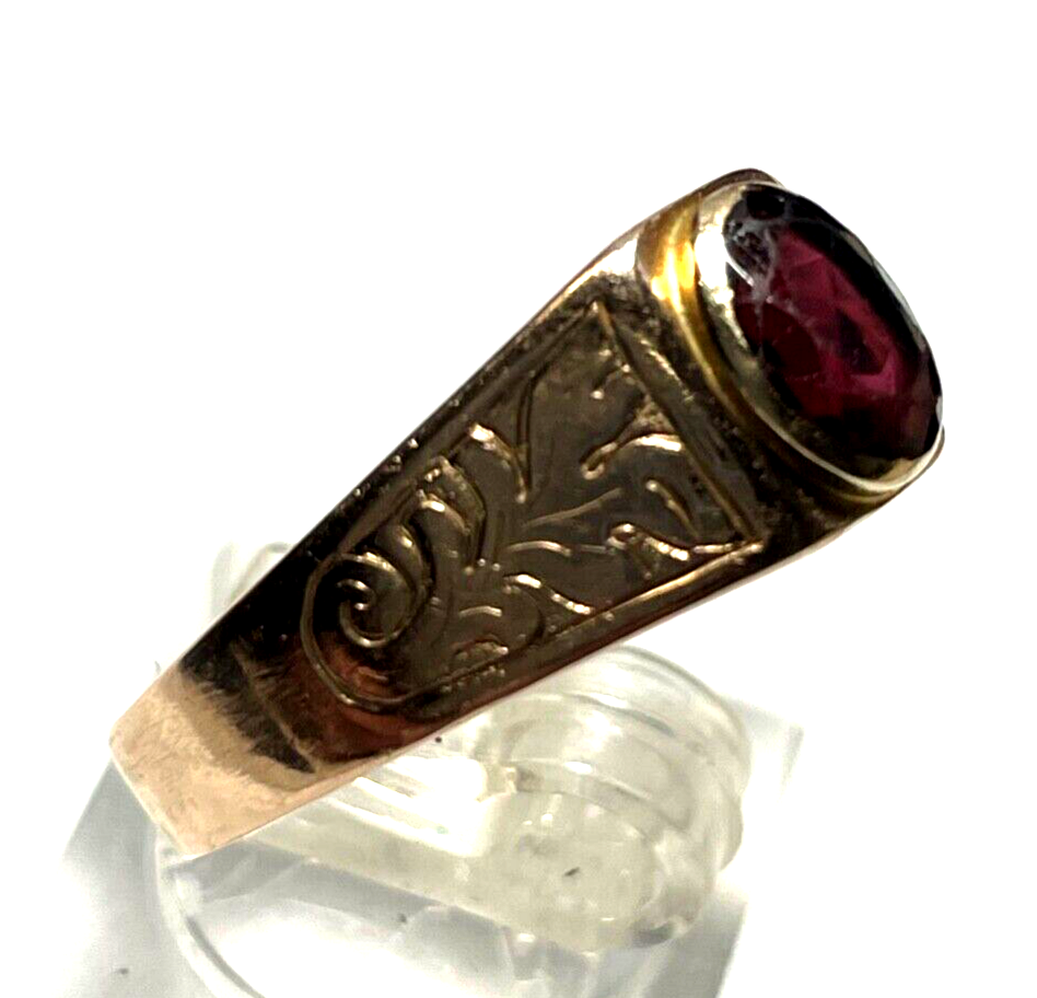 Solider 585 Gold 14 K antik Ring Rotgold Granat unisex RG 58 Ø 18,4 mm 4,5 Gramm2