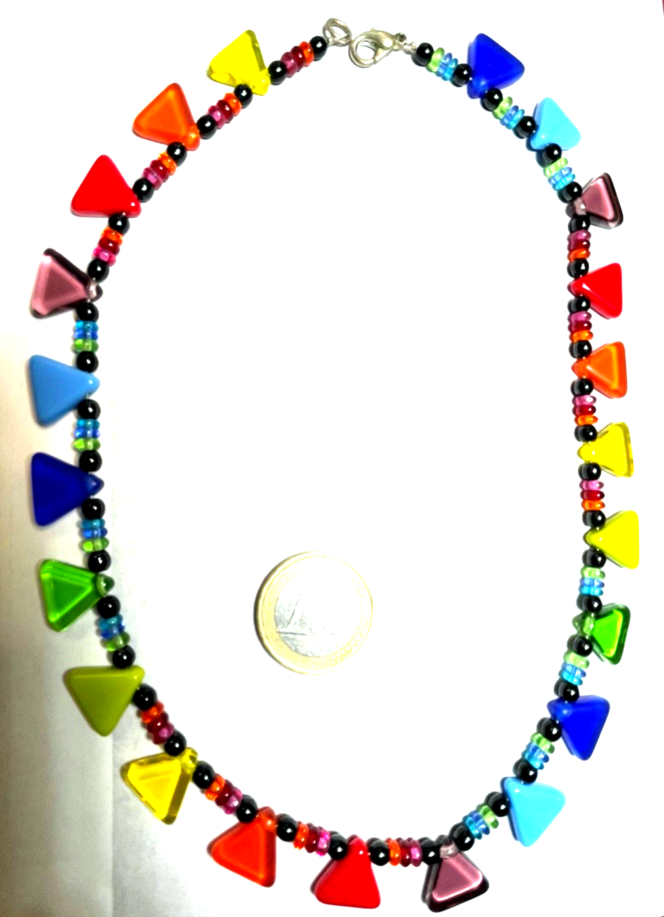 Fröhlich bunte Glas Halskette Collier Handarbeit Glaskette Glasperlen Kette1