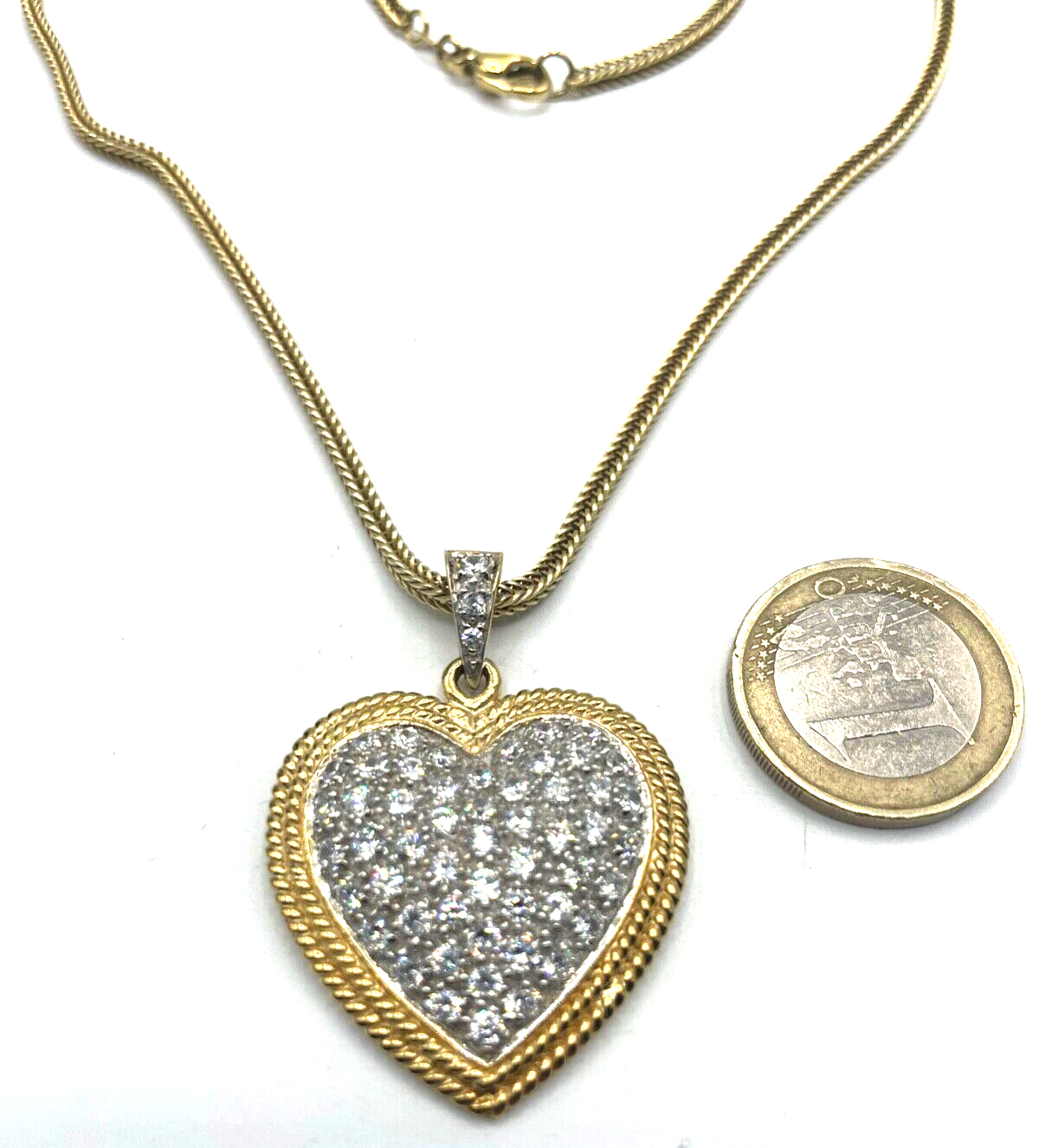 925 Silber Fuchsschwanz Kette  prächtiger Herz Anhänger Zirkonia vergoldet neuw.6