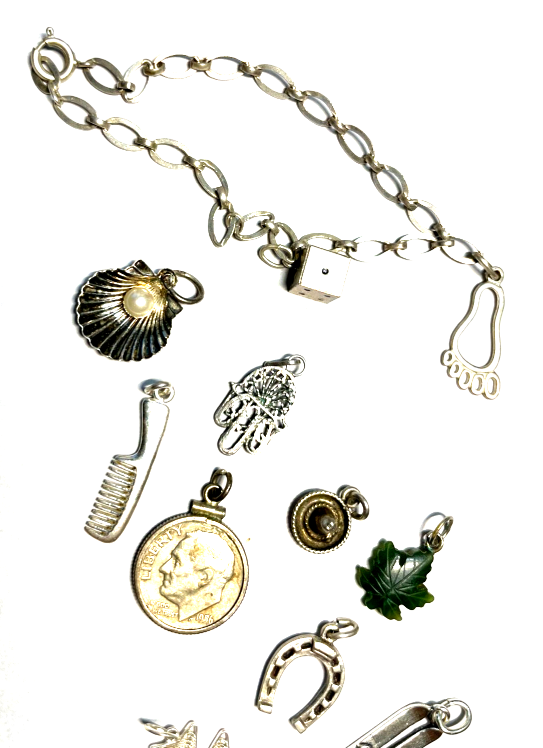 12 verschiedene Anhänger für Bettelarmband alle aus Silber + Armband 19,5 cm1