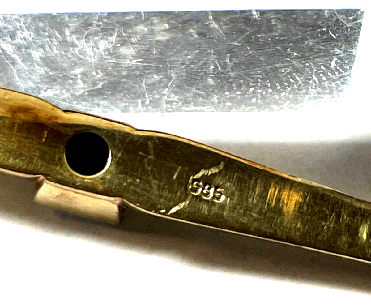 Klassische 585 Gold 14 K Brosche Stabbrosche mit Brillant in WG 0,05 ct gepflegt6