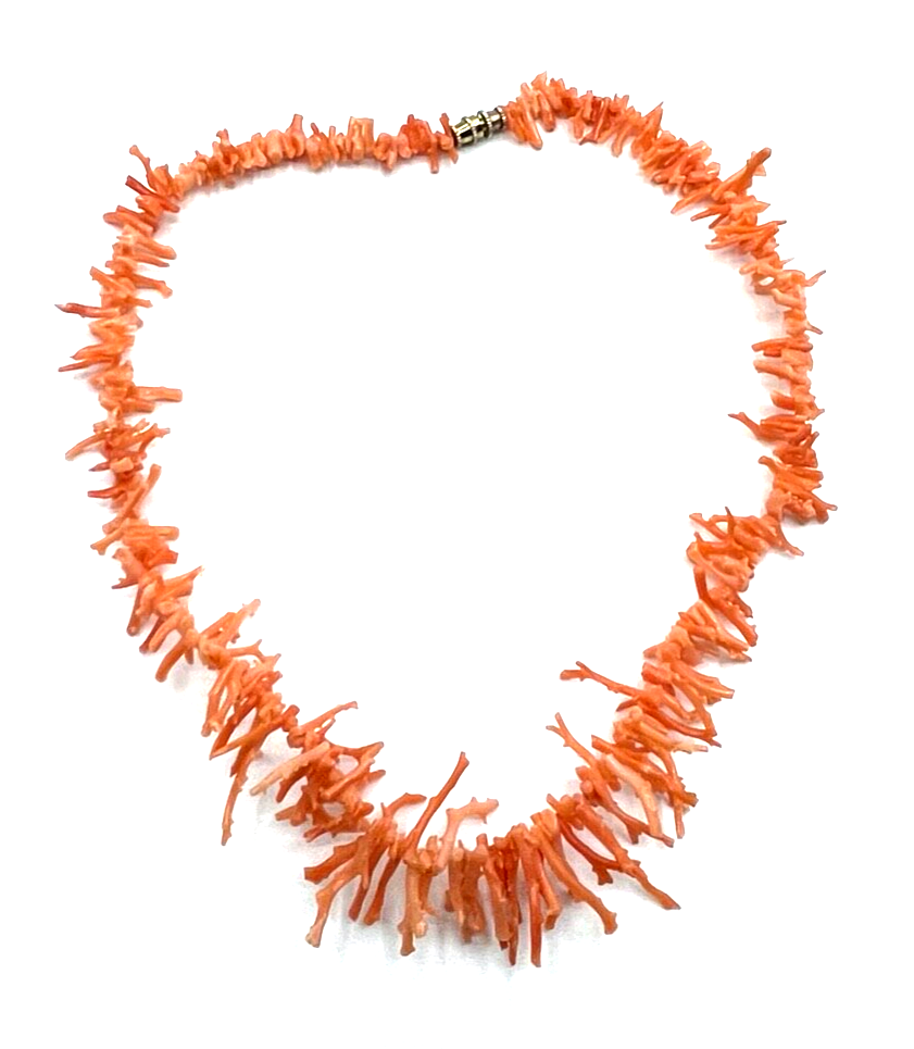 Vintage Korallenkette zarte Stäbchen Koralle Collier Verlauf L 40,5 cm Lachs1