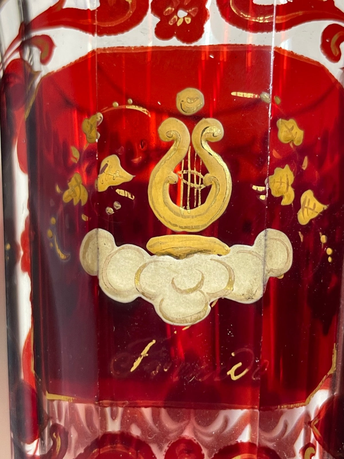 Biedermeier Pokal Überfang Glas Becher Ranftbecher handbemalt + Gold Dekor6