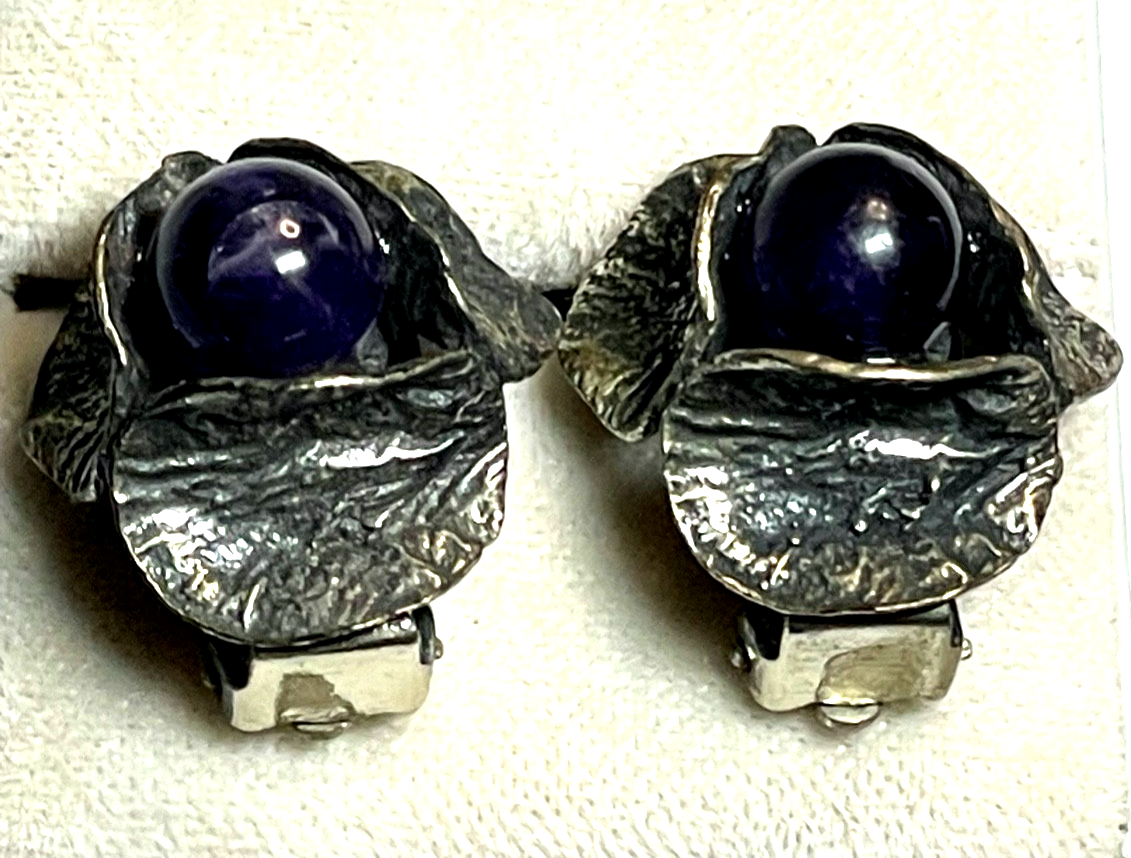 Stattlich elegante vintage 800 Silber Ohrclips Clips Amethyst Modernist Design7