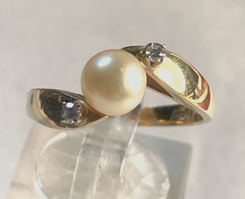 Klassiker 750 Gold 18 K Ring 17,5 mm RG 55 Akoya Perle 2 Brillanten 0,04 ct8