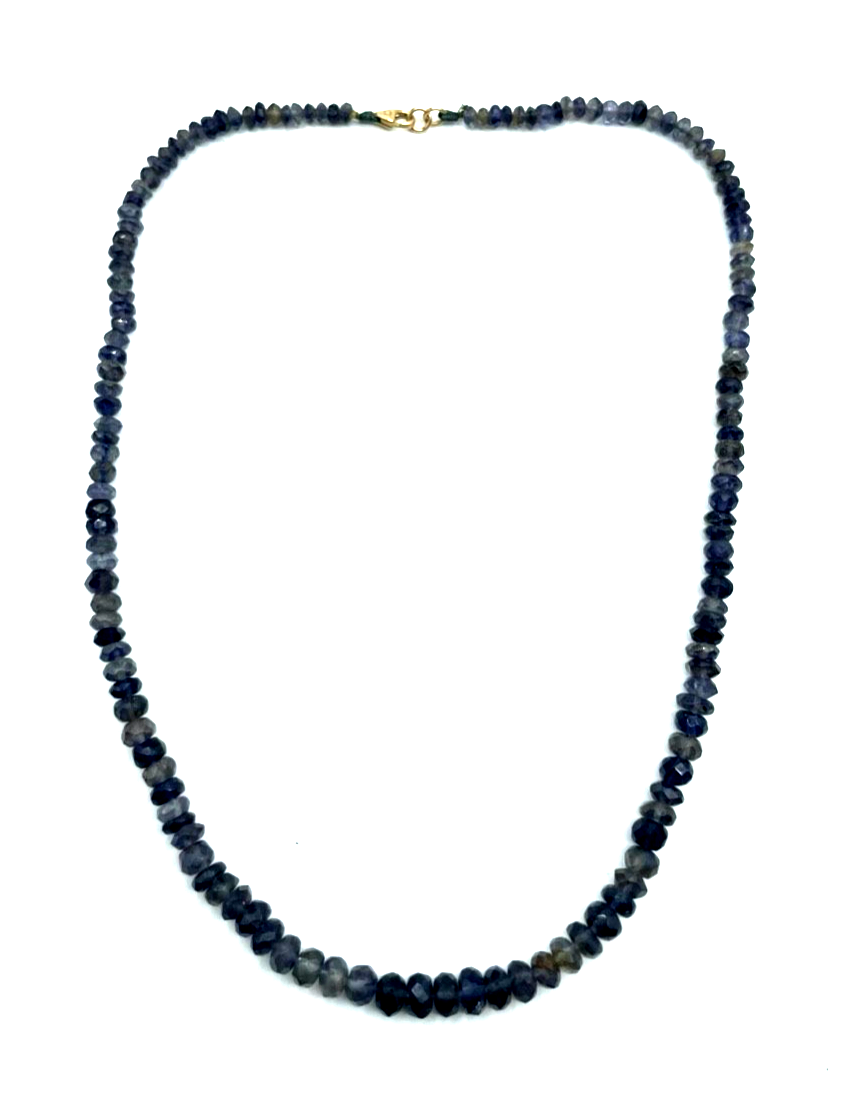 Facettierte Iolith Wassersaphir Kette 585 Gold Collier Karabiner Verlauf L 46cm0