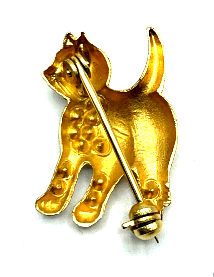 Vintage Brosche Anstecknadel kleine Katze vergoldet mit Strass Besatz wie neu5