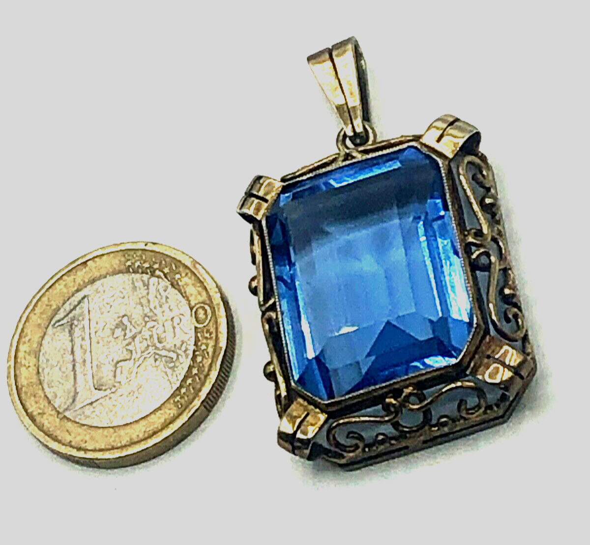 Antik 830 Silber vergoldet stattlicher Anhänger London Schweizer Blau Farbstein5