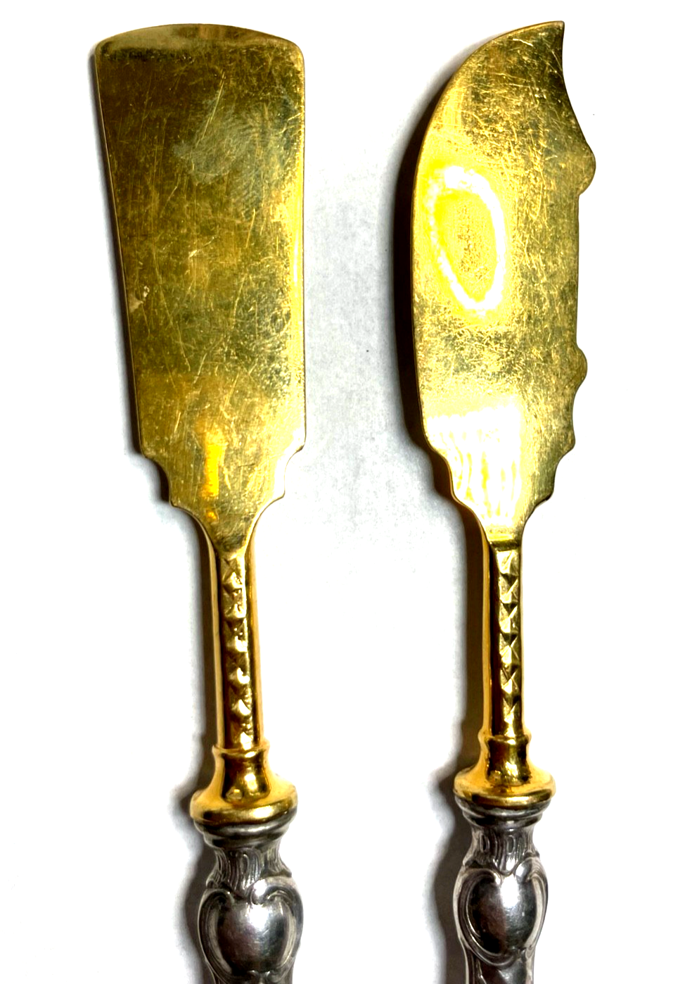 Antik WMF Historismus Vorleger Buttermesser + Käsemesser versilbert + vergoldet2