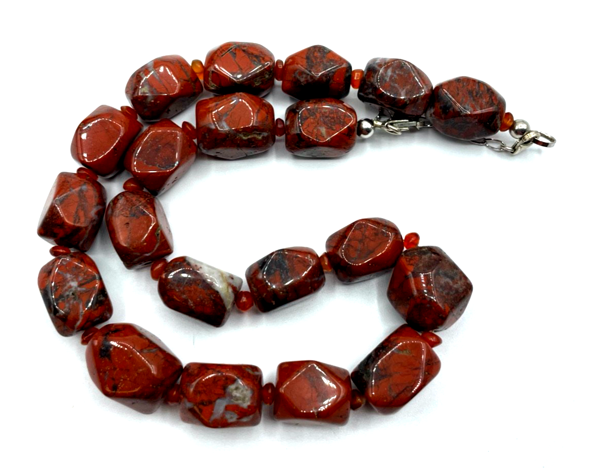 Roter Jaspis Cluster Kette Brekzien Jaspis Collier 925 Silber Karabiner L 50 cm5