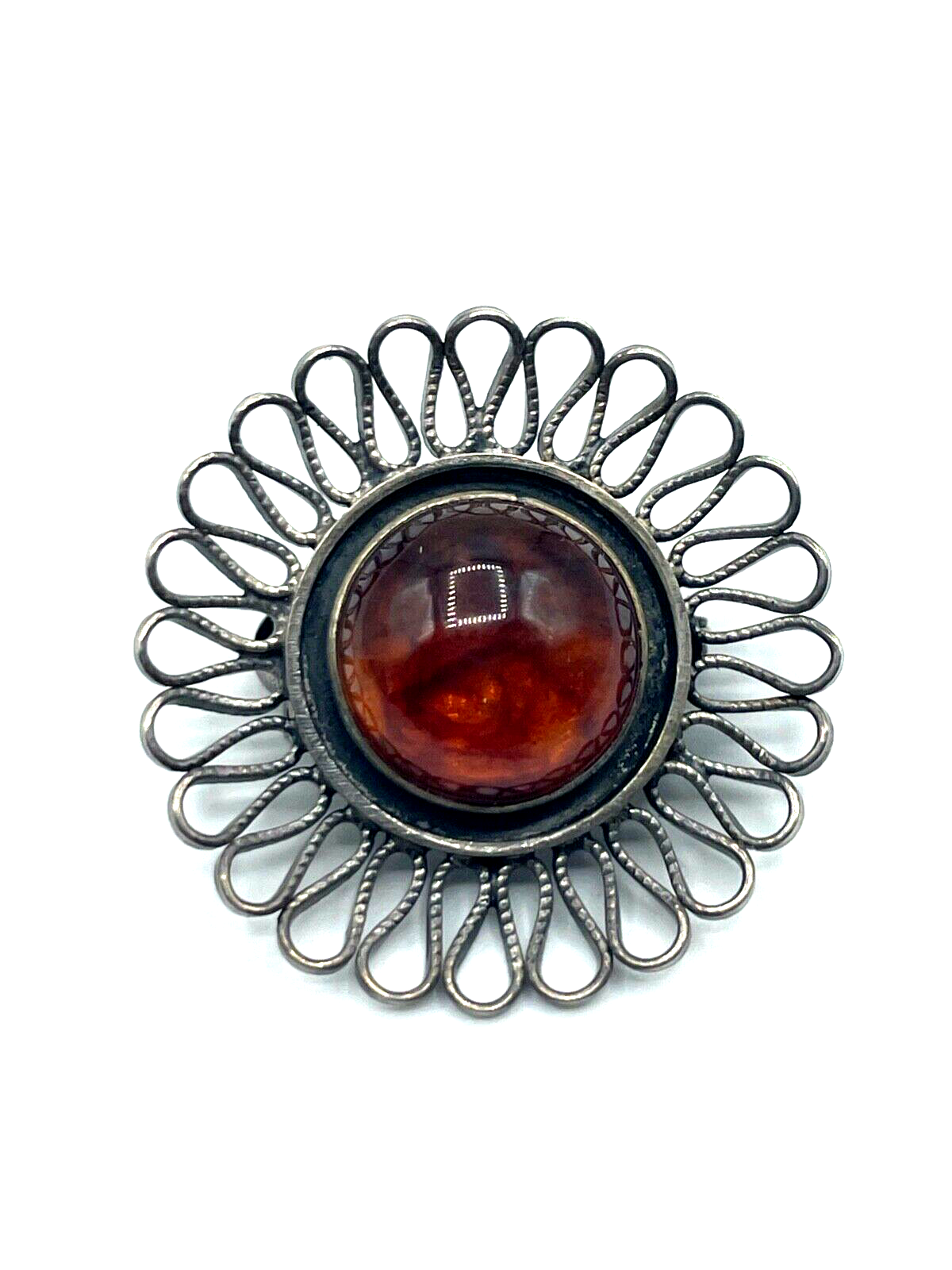 Vintage Silber Brosche Designer Anstecknadel Bernstein Cabochon apartes Modell1