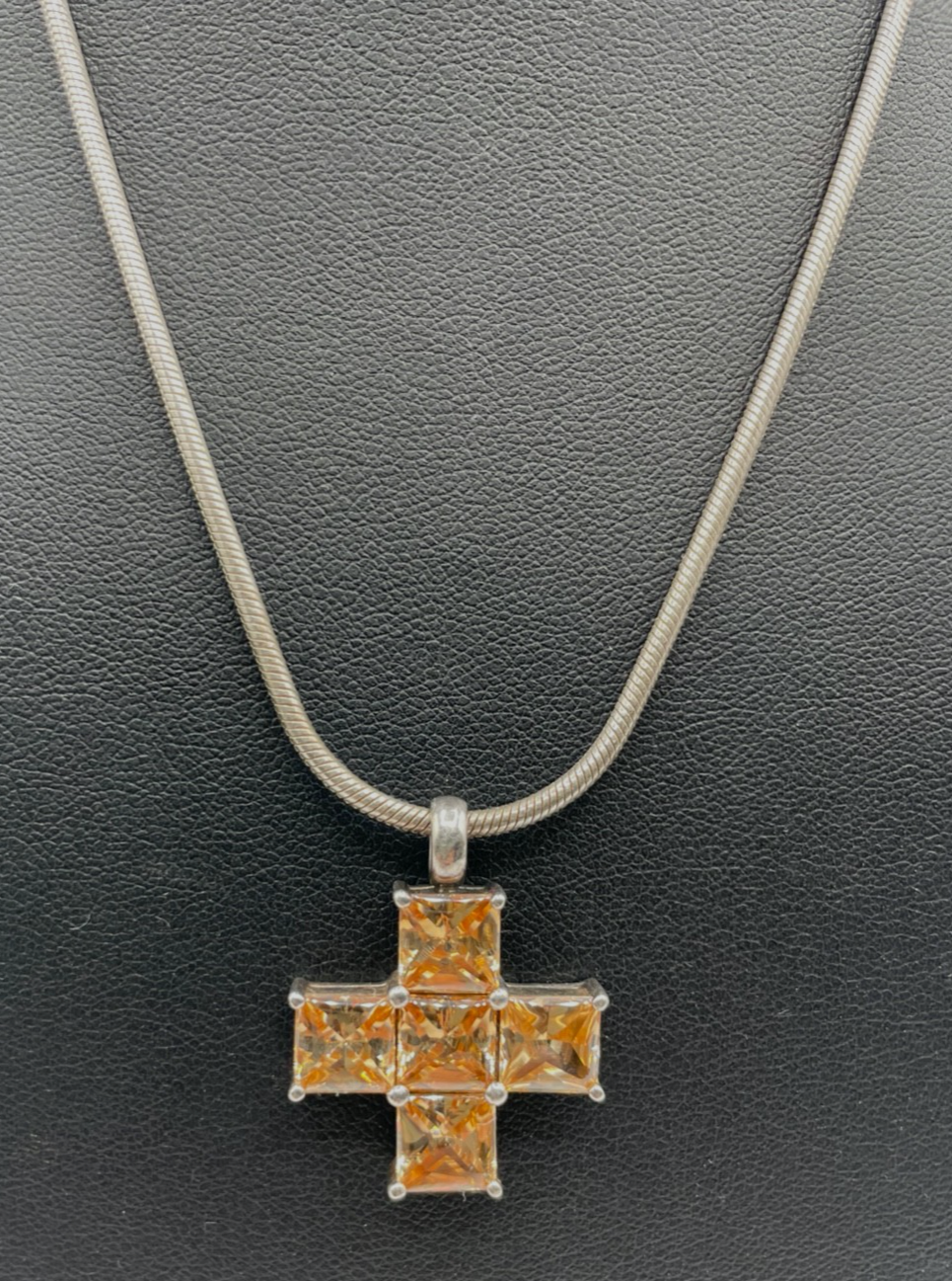 925 Silber Kette Schlangenkette 42 cm mit Kreuz Anhänger Cognac o. Citrin farbig1