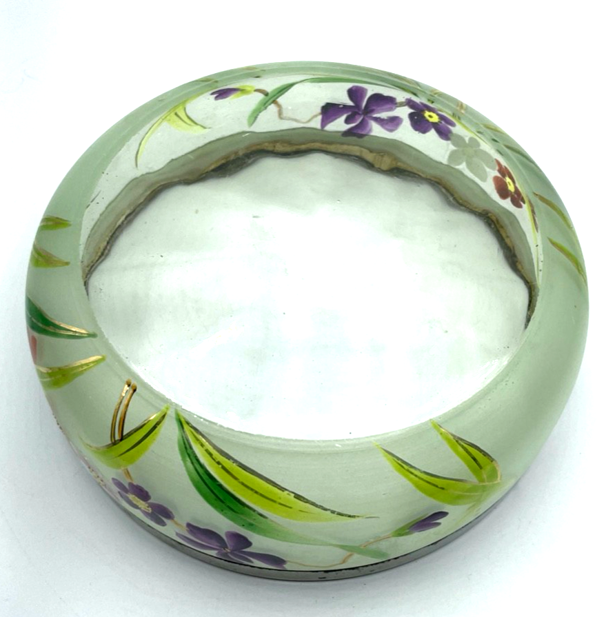 Jugendstil antik Glas Schüssel Anbieten Schale handbemalt Blumen Dekor4