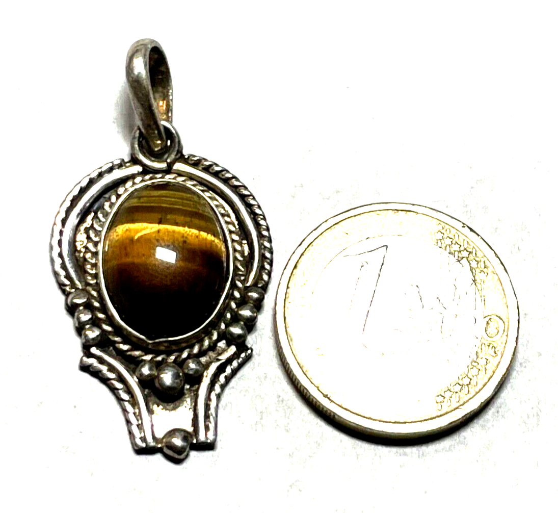 Ethno 925 Silber Anhänger Tigerauge oval Cabochon Handarbeit Geschäftsauflösung3