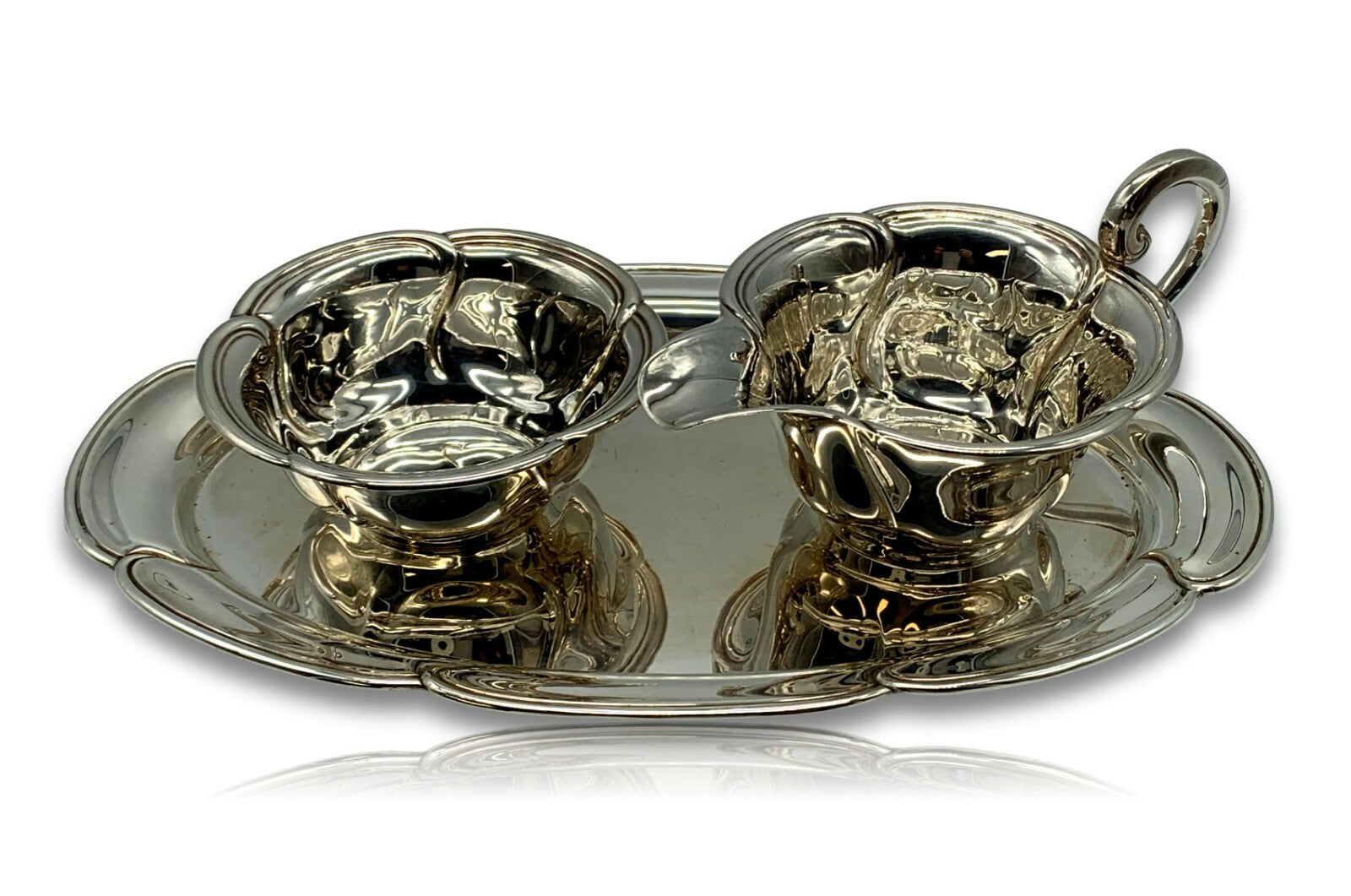 Gottlieb Kurz Schwäbisch Gmünd - Rahm Set Milch Zucker Tablett - 800 Silber0