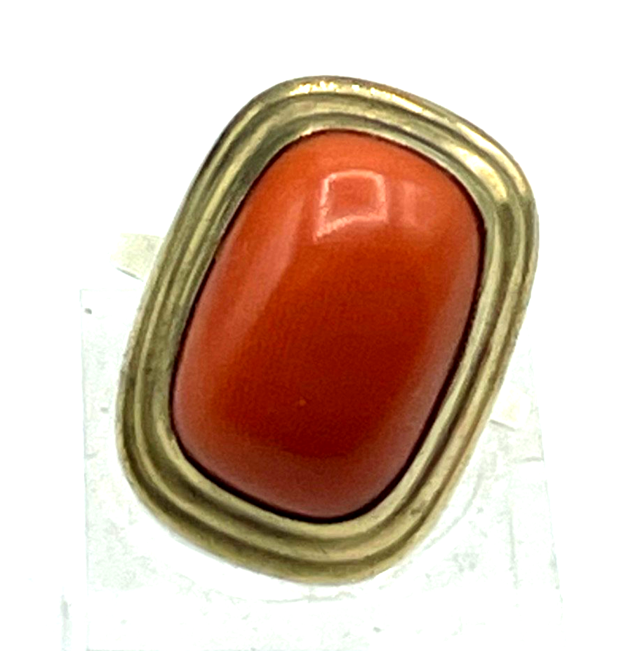 20er Jahre 585 Gold 14 K antik Ring Lachskoralle Koralle Cabochon RG 51 Ø 16 mm5