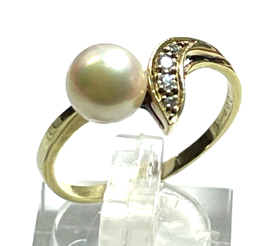 585 Gold 14 K Gelbgold Ring Südsee Perle Brillanten 0,06 ct Ø 18,5 mm RG 58 gepf15