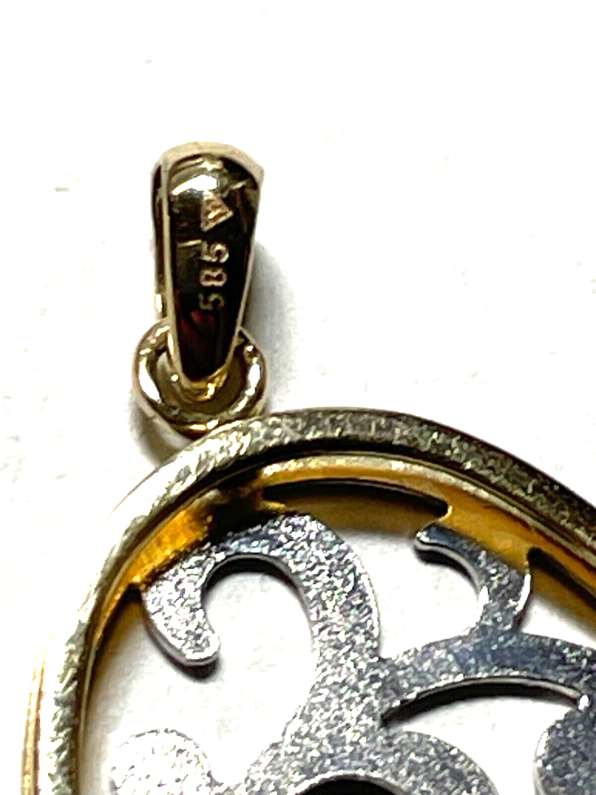 585 Gold 14 K Gelbgold Anhänger Durchbruch Muster bicolor Kettenanhänger gepfl.10