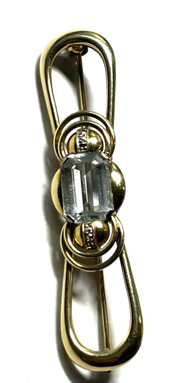Edle 585 Gold 14 K Brosche Stabbrosche mit Aquamarin im Emerald Cut Juwelier9