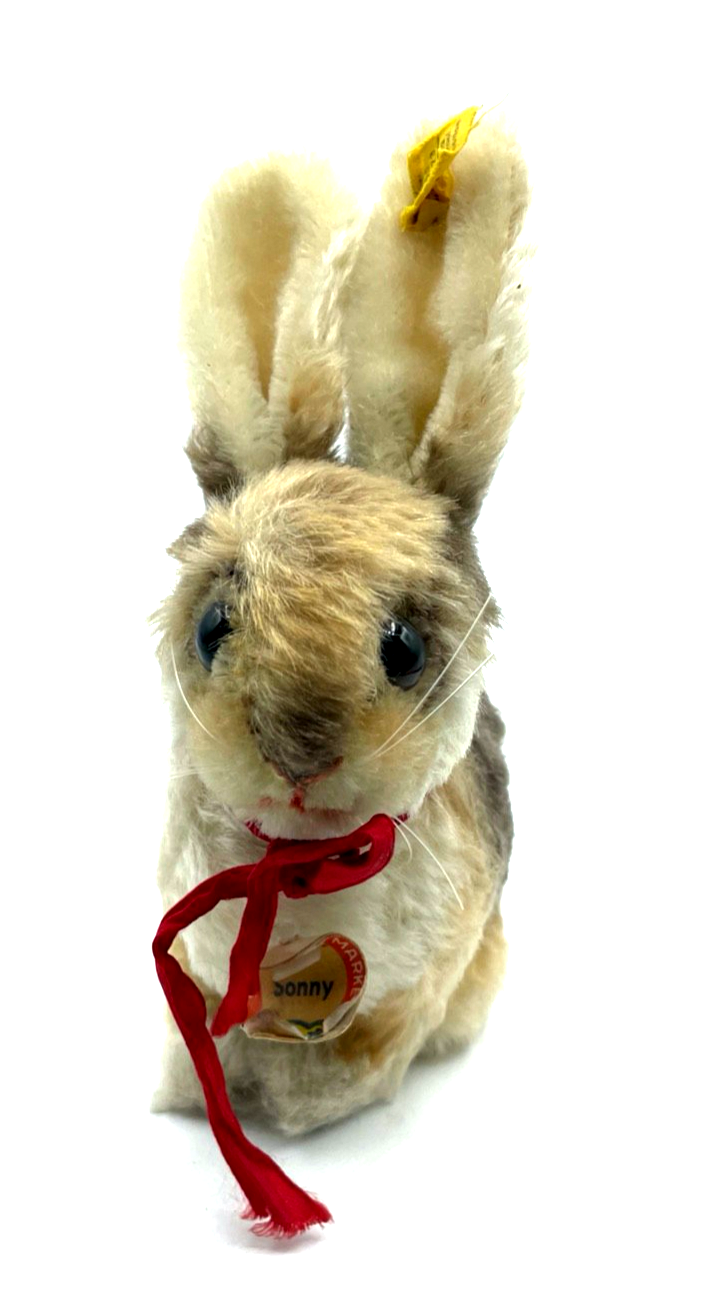 Antik Steifftier Steiff Hase Sonny gepflegt H  20 cm L 16 cm Knopf Fahne Label1