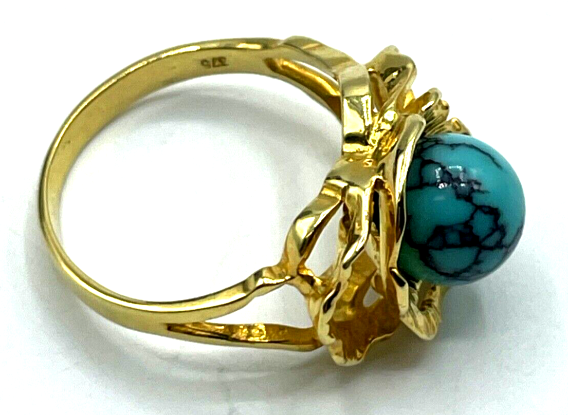 375 Gold 9 K Ring Türkis Perle sehr schöne Fassung Ø 19 mm RG 60 Juwelier solide7