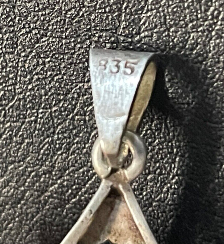 Antik 835 Silber Anhänger Schweizer Blau Farbstein Fassung Handarbeit 30erJ7