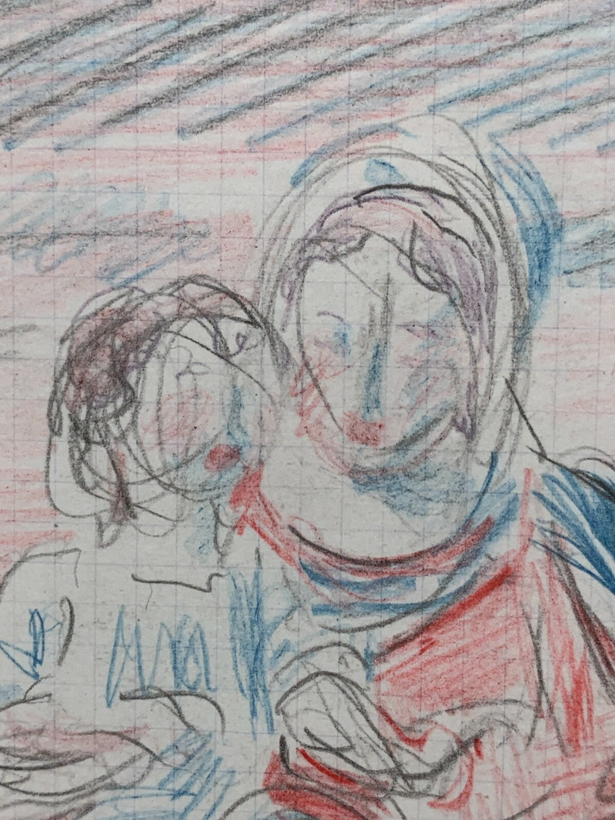 Prof. Albert Haueisen - Zeichnung - gerahmt - Madonna mit Jesuskind - Frau Kind5