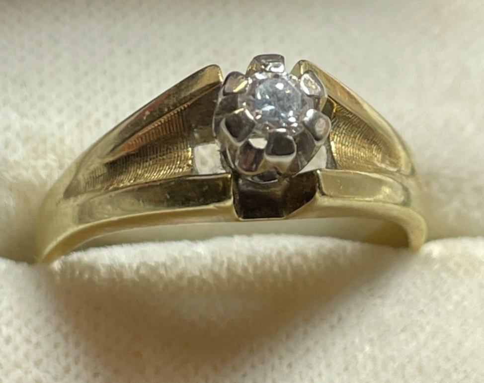 585 Gold 14 K Gelbgold Ring Vorsteckring Brillant 0,1 ct Ø 18,5 mm RG 58 gepf0