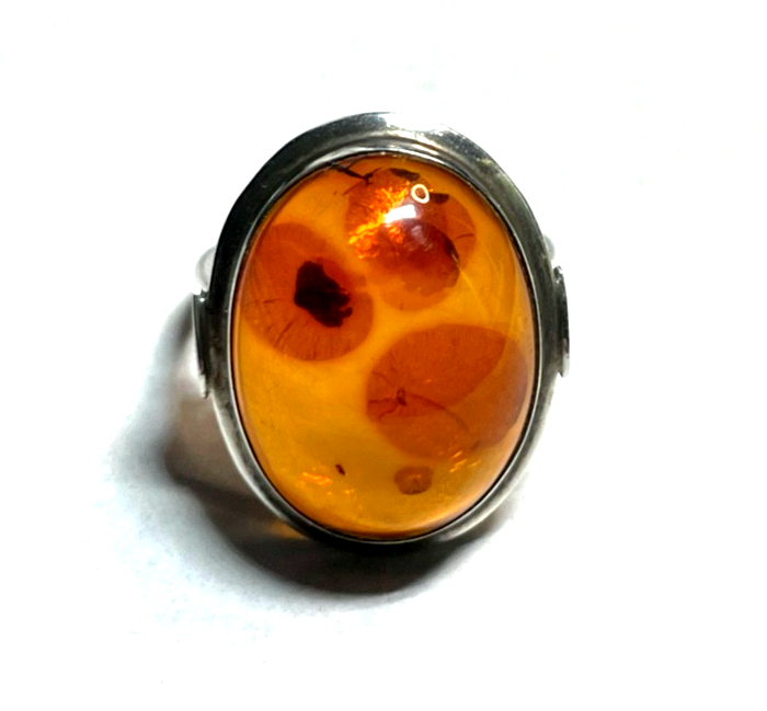 835 Silber Ring ovaler Bernstein Cabochon RG 59 Ø 18,8 solide Qualität gepflegt0