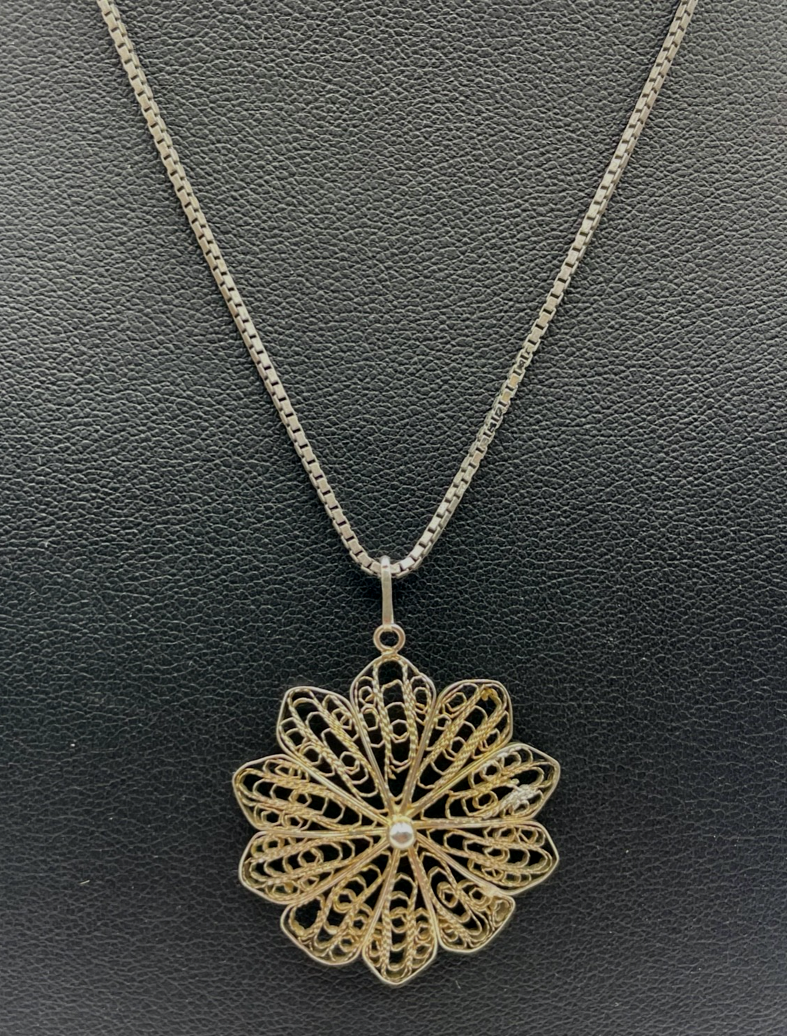 Eleganter kleiner vintage 835 Silber Filigransilber  Anhänger + Venezianer Kette1
