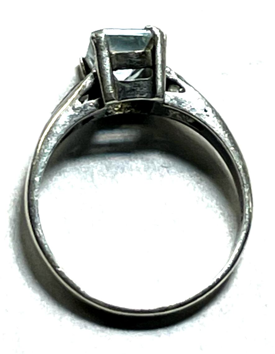 Kleiner 925 Silber Ring mit Blautopas Kissen + 2 Weißtopas Baguette Ø 14,5 mm6