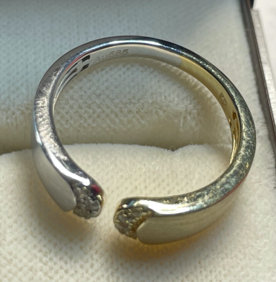 Solider Bicolor 585 Weißgold Gelbgold Ring Brillanten Ø 18 mm RG 57 Juwelier5