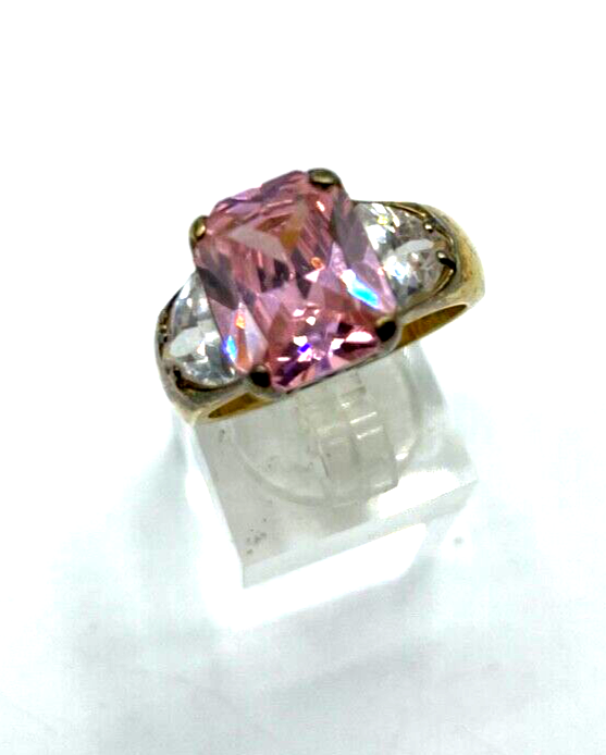 Statement 925 Silber vergoldet Silberring üppige Zirkonia Pink Ø 19 mm RG 603