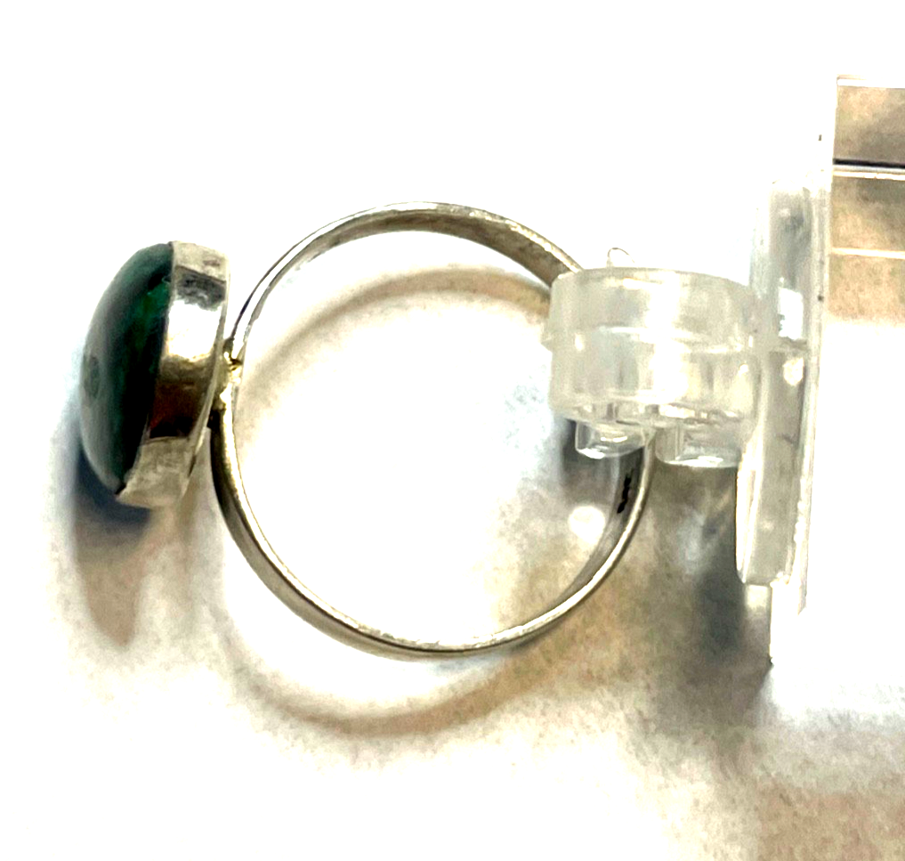 Solider 925 Silber Ring Chrysokoll Cabochon Besatz Handarbeit Ø 17 mm RG 544