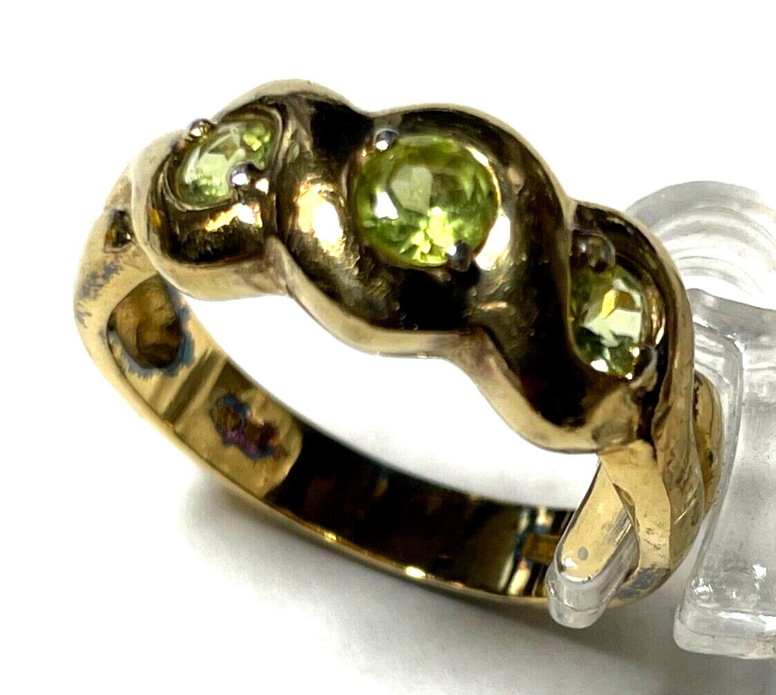 925 Silber Ring vergoldet Silberring 3 Peridot Bandring Ø 19 mm RG 601