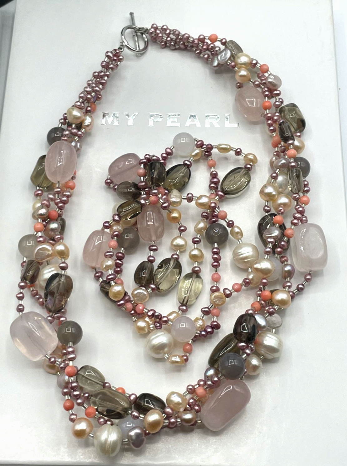 Neuwertiges Set MY PEARL Halskette + Armband 925 Silber Edelsteine SWZ Perlen3
