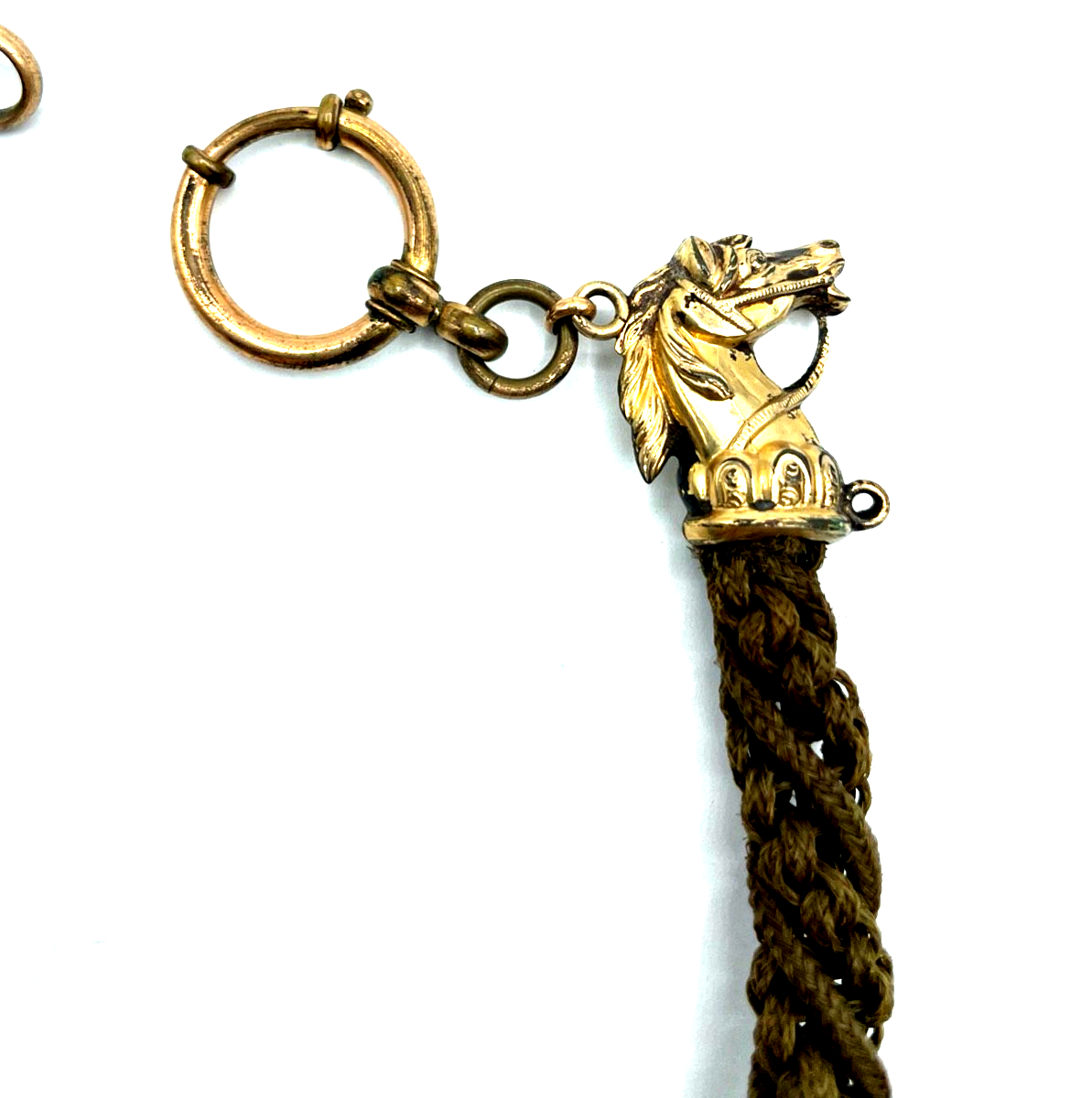 Antik Biedermeier Haarkette Uhrkette Taschenuhrkette Motiv Pferd Dubleegold gepf2