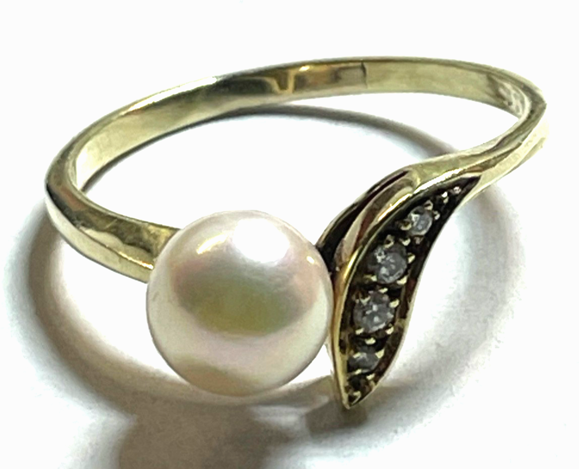 585 Gold 14 K Gelbgold Ring Südsee Perle Brillanten 0,06 ct Ø 18,5 mm RG 58 gepf10
