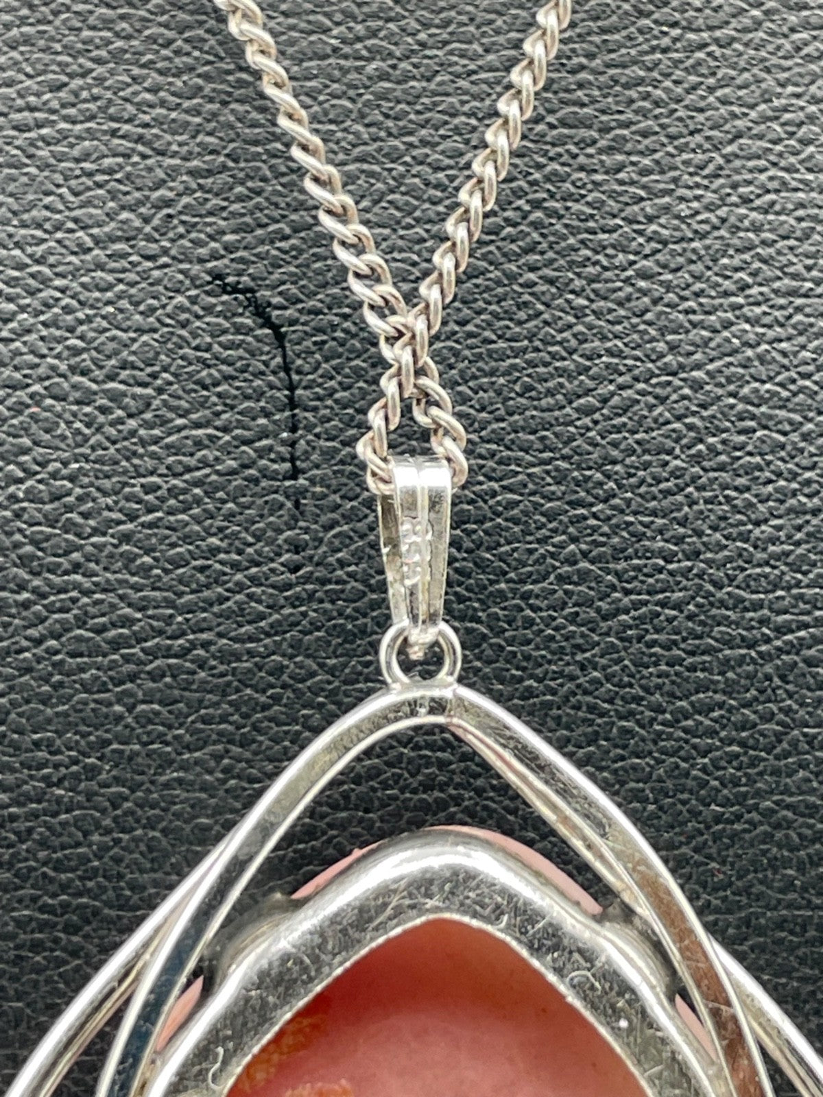 70er J Design 835 Silber Anhänger Rhodochrosit Cabochon Amulett an Silber Kette4
