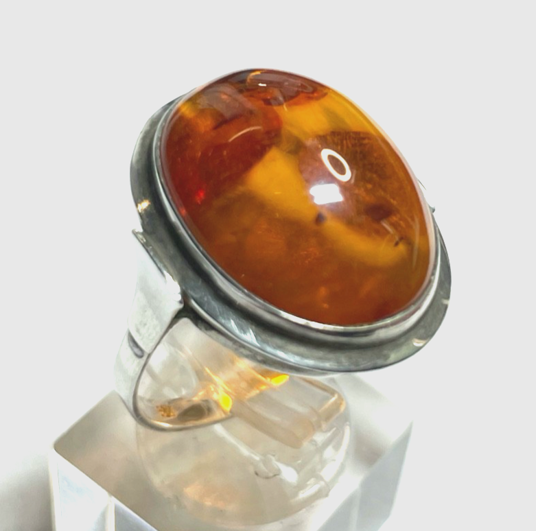 835 Silber Ring ovaler Bernstein Cabochon RG 59 Ø 18,8 solide Qualität gepflegt2