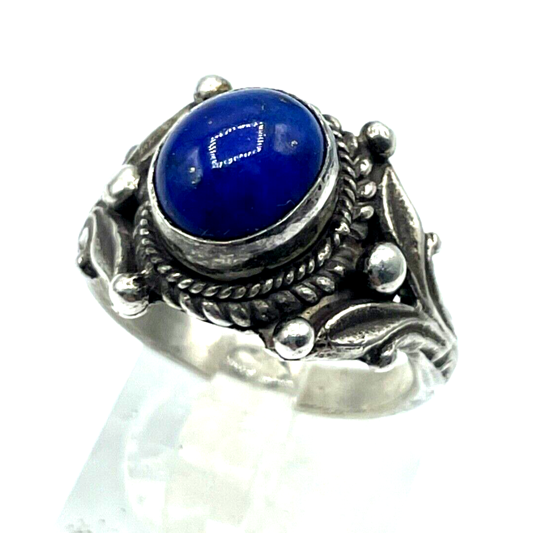 Vintage Ethno solide 925 Silber Ring Lapislazuli Cabochon Silberring Ø18,5 RG 580