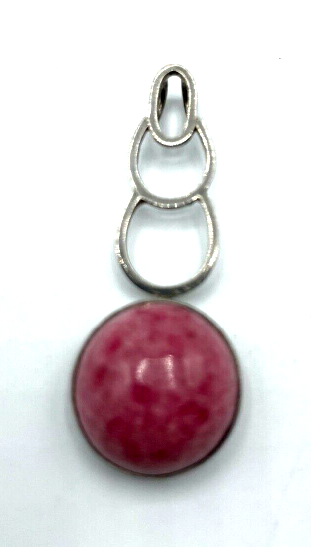 70er J Design 925 Silber Anhänger Handarbeit Rhodochrosit Cabochon Amulett L45mm1