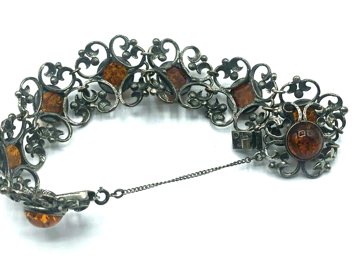 Stattliches altes Georg Kramer Fischland Armband 925 Silber + Bernstein3