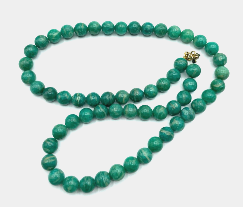 Vintage 51 cm lange Amazonit Kugelkette fortlaufend Ø 8 mm goldfarb. Karabiner4
