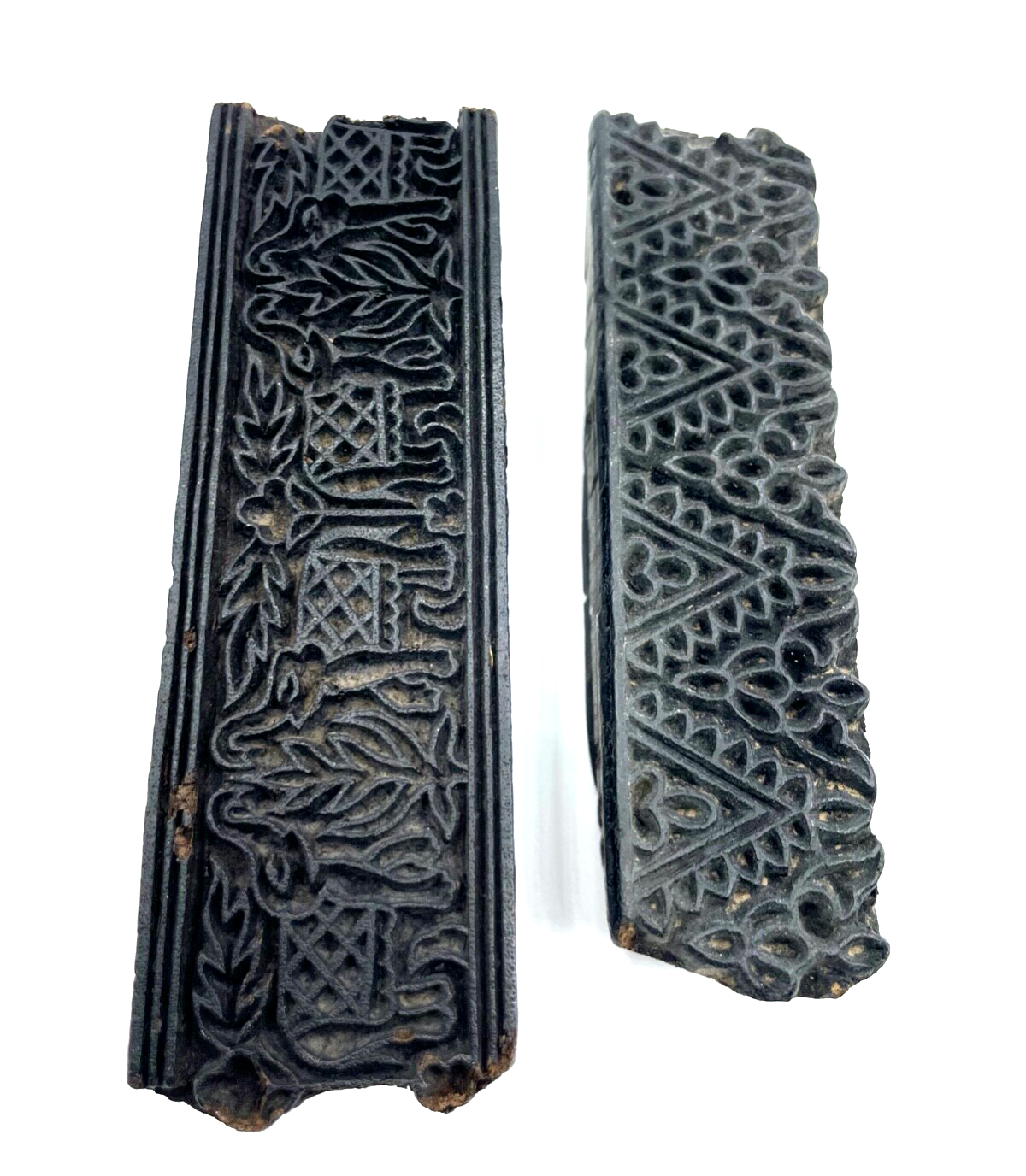2x antik Druckstock Handarbeit Handgeschnitzt Stoffstempel Druckstempel gepfl.3